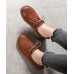 Casual Cross Strap Flat Shoes Brown Cowhide Leather