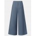 Women Brief Style Solid Color Pleated Mid Waist Loose Wide Leg Pants