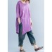 Art purple o neck cotton box top asymmetric hem Plus Size Clothing summer top