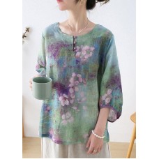 Plus Size Purple Button Print Fall Three Quarter Sleeve Top