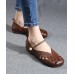 Cowhide Chocolate Leather Flat Shoes For Women Hollow Out Flat Shoes