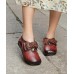 Red Flat Shoes Cowhide Leather Fashion Splicing Flat Shoes