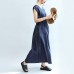 summer navy casual linen sundress plus size women v neck maxi dress