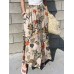 Women Floral Print Elastic Waist Pleated Casual Wide Leg Pants With Pocket