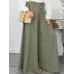 Women Casual Loose Solid Color Lace  Up Elastic Waist Wide Leg Pants With Pockets