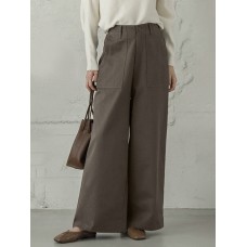 Women Casual Basic Solid Color Loose Wide Leg Pants With Pocket