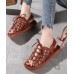 2021 Chocolate Lace Up Flat Sandals Cowhide Leather