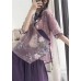 Women Purple Button Print Shirt Tops Half Sleeve