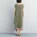 brief cotton gown plus size clothing False Two-piece Short Sleeve Green Plain Dress